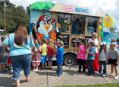 Here is our kids getting to eat snow cones during break time